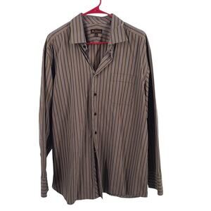 Ben Sherman men's dress shirt brown stripes formal business Size 171/2 34-35